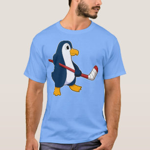 Camiseta Pinguim no hóquei no gelo com vara de hóquei no ge