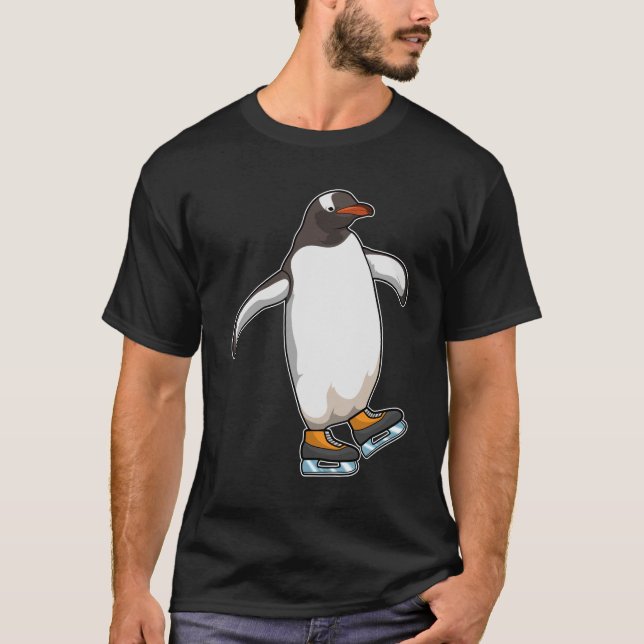 Camiseta Pinguim no patinagem de gelo com skates de gelo (Frente)