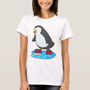 Camiseta Pinguim no patinagem de gelo com skates de gelo