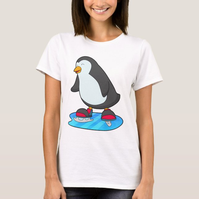 Camiseta Pinguim no patinagem de gelo com skates de gelo (Frente)