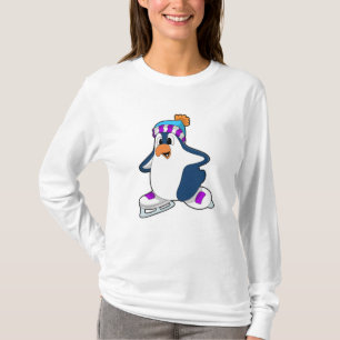 Camiseta Pinguim no patinagem de gelo com skates de gelo