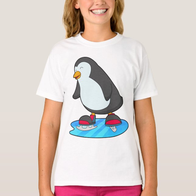 Camiseta Pinguim no patinagem de gelo com skates de gelo (Frente)