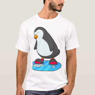 Camiseta Pinguim no patinagem de gelo com skates de gelo