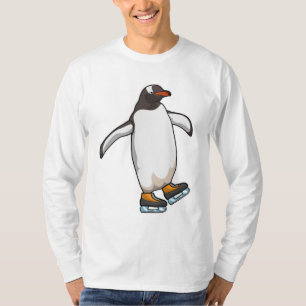 Camiseta Pinguim no patinagem de gelo com skates de gelo