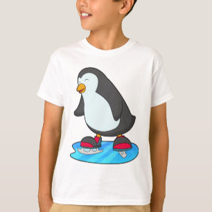 Camiseta Pinguim no patinagem de gelo com skates de gelo
