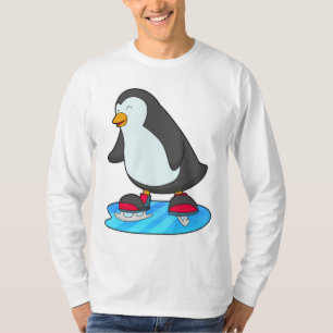 Camiseta Pinguim no patinagem de gelo com skates de gelo