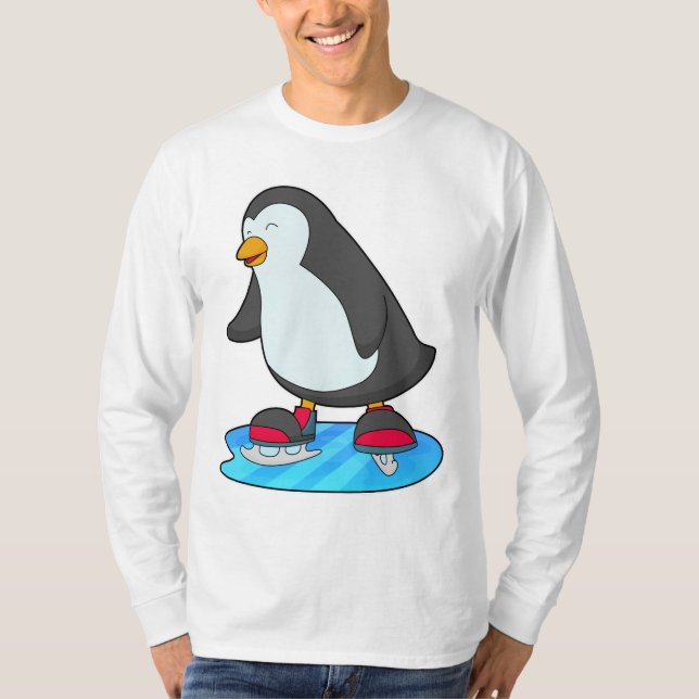 Camiseta Pinguim no patinagem de gelo com skates de gelo (Frente)
