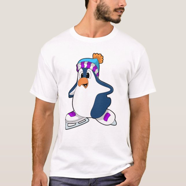 Camiseta Pinguim no patinagem de gelo com skates de gelo (Frente)