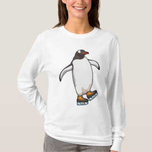 Camiseta Pinguim no patinagem de gelo com skates de gelo