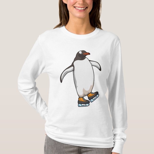 Camiseta Pinguim no patinagem de gelo com skates de gelo (Frente)