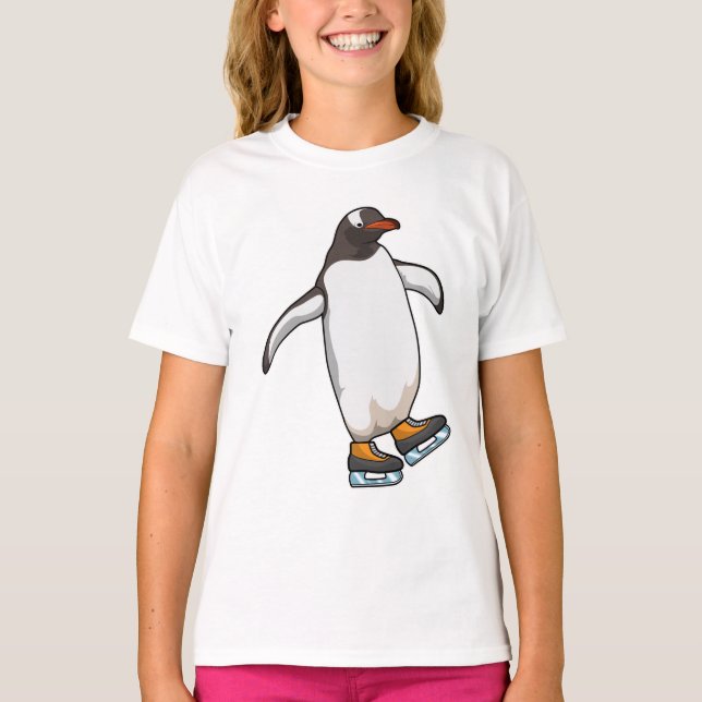 Camiseta Pinguim no patinagem de gelo com skates de gelo (Frente)