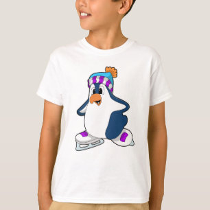 Camiseta Pinguim no patinagem de gelo com skates de gelo