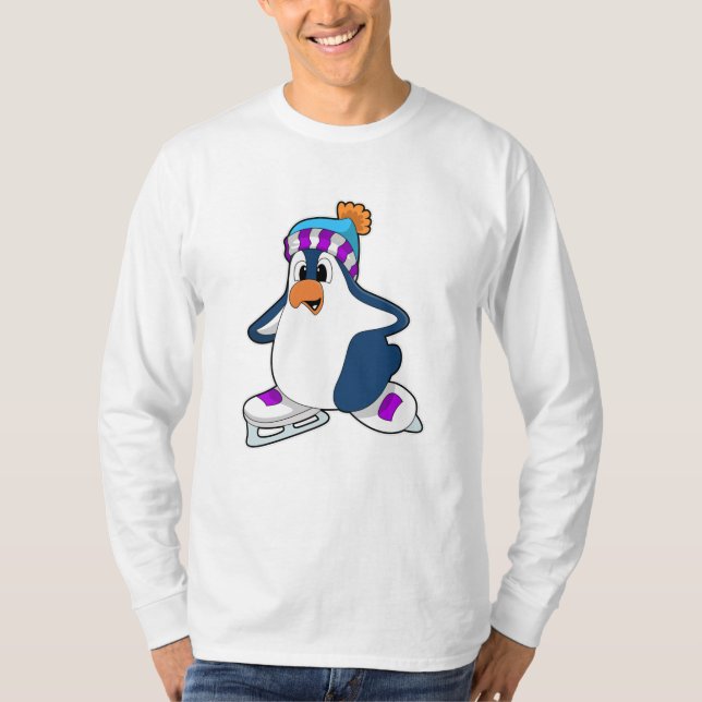 Camiseta Pinguim no patinagem de gelo com skates de gelo (Frente)