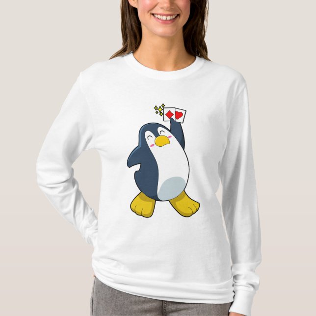 Camiseta Pinguim no Poker com cartões Poker (Frente)