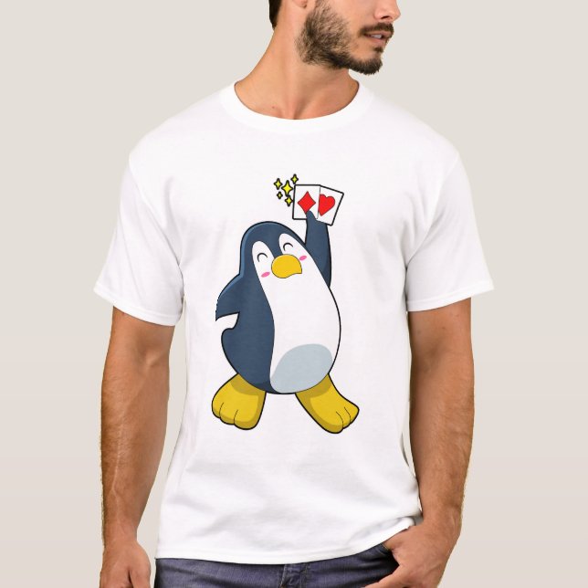 Camiseta Pinguim no Poker com cartões Poker (Frente)
