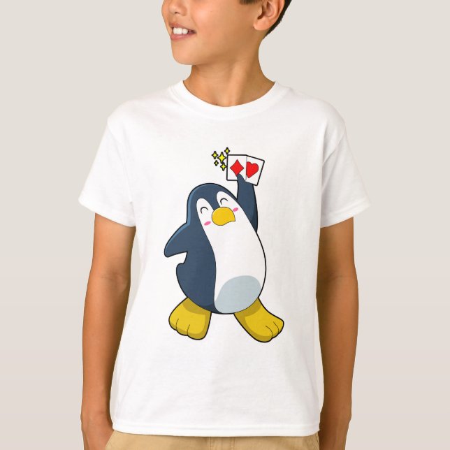 Camiseta Pinguim no Poker com cartões Poker (Frente)