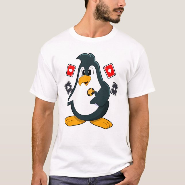 Camiseta Pinguim no Poker com cartões Poker (Frente)