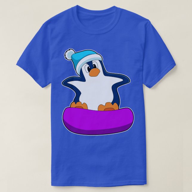 Camiseta Pinguim no Snowboard com Snowboard (Frente do Design)