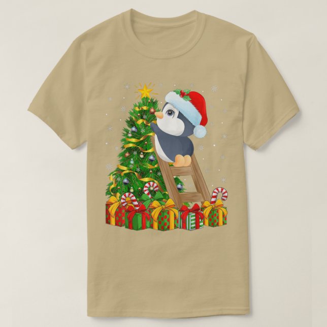 Camiseta Pinguim Pássaro Lover Xmas Luzes Pinguim Natal T (Frente do Design)
