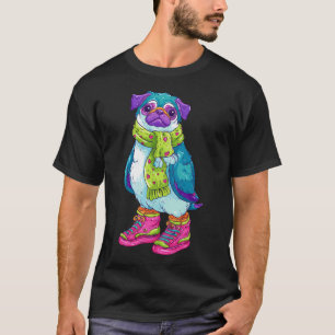 Camiseta Pinguim Pug Colorido em Roupas de Inverno