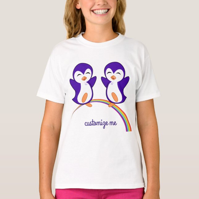 Camiseta Pinguim Púrpura Cujo Pinguim no Arco-Íris é Person (Frente)