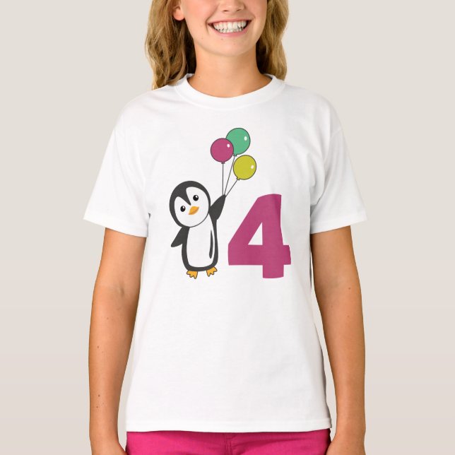Camiseta Pinguim Quarto Balões De Aniversário Para Crianças (Frente)