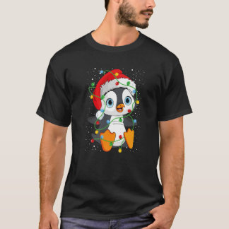 Camiseta Pinguim Santa Hat Natal Luzes Pinguins Amantes