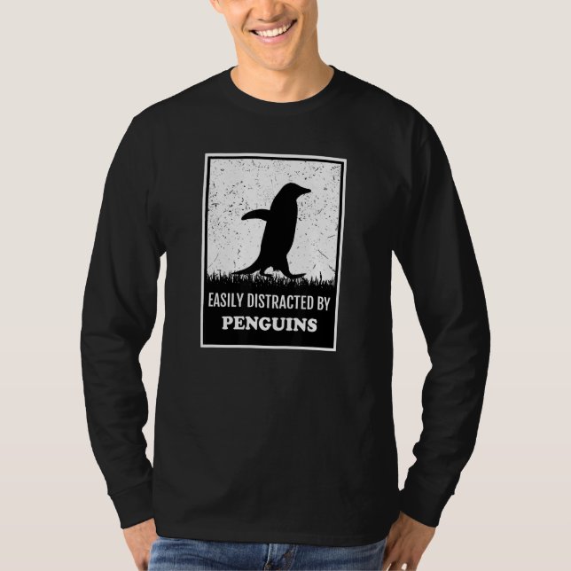 Camiseta Pinguim Silhouette Bird Facilmente Distraído Por P (Frente)