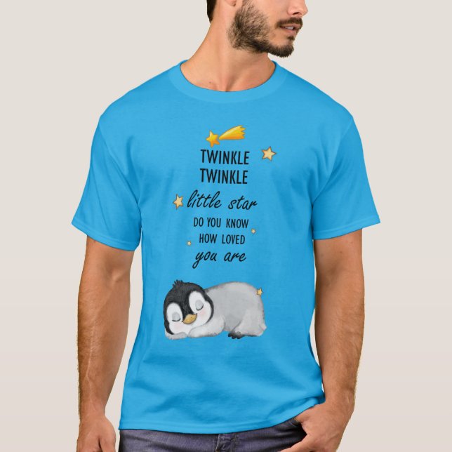 Camiseta Pinguim Super Bonito, Brilhante, Pequena Estrela (Frente)