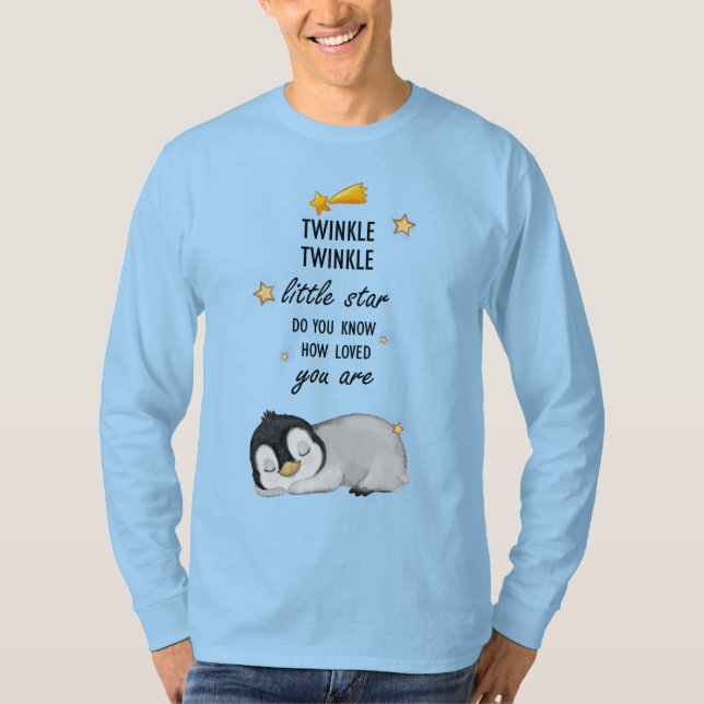Camiseta Pinguim Super Bonito, Brilhante, Pequena Estrela (Frente)