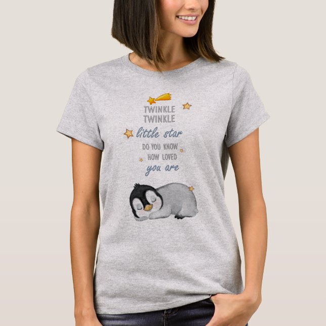 Camiseta Pinguim Super Bonito, Brilhante, Pequena Estrela (Frente)