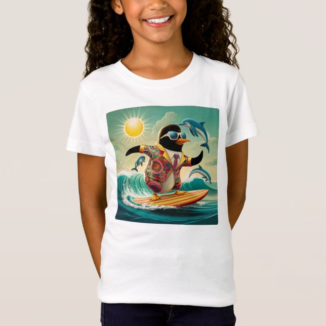 Camiseta Pinguim surfando com amigos (Frente)