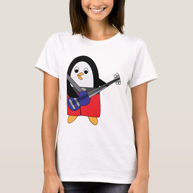 Camiseta Pinguim tocando guitarra de latão (Frente)