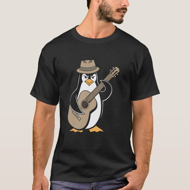 Camiseta Pinguim Tocando Violão Guitarrista (Frente)