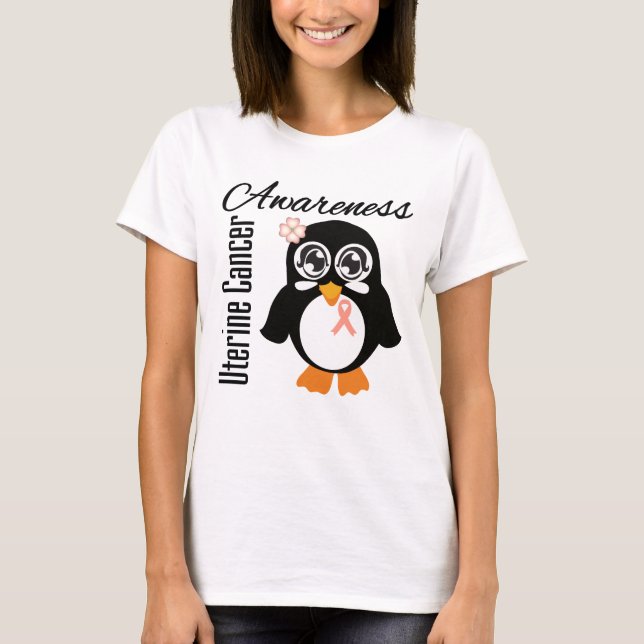 Camiseta Pinguim uterina da consciência do cancer (Frente)
