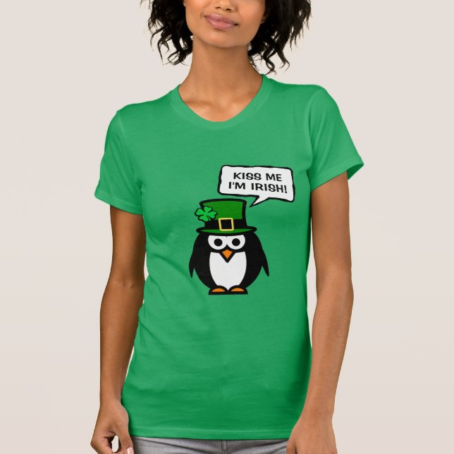 Camiseta Pinguim verde do Dia do Padrinho para mulheres (Frente)
