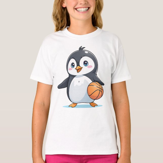 Camiseta Pinguin Jogando Um Basquete (Frente)