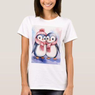 Camiseta pinguins bonitos amantes de aquarelas