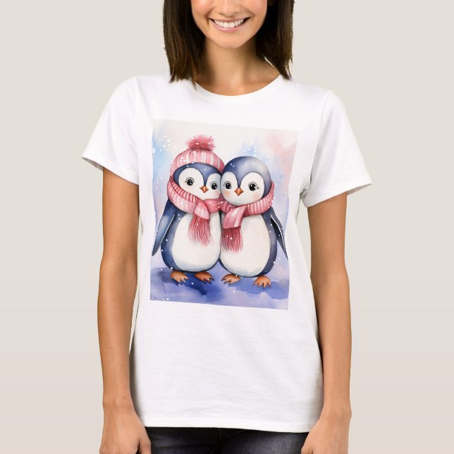 Camiseta pinguins bonitos amantes de aquarelas (Frente)