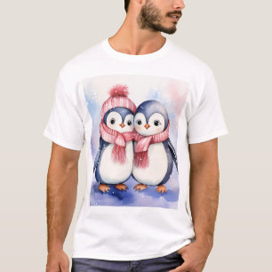 Camiseta pinguins bonitos amantes de aquarelas