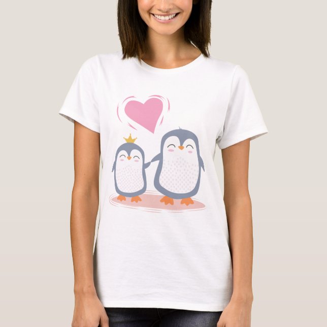 Camiseta pinguins bonitos apaixonados por T-Shirt (Frente)