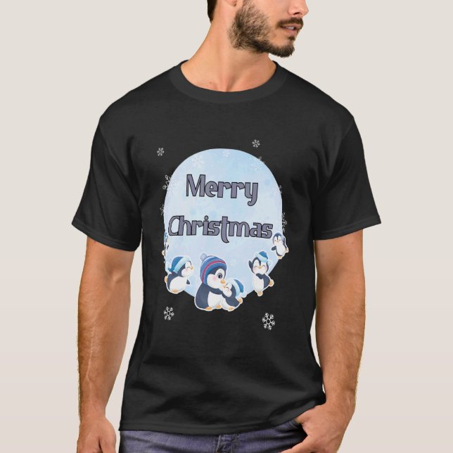 Camiseta Pinguins bonitos Feliz Natal (Frente)