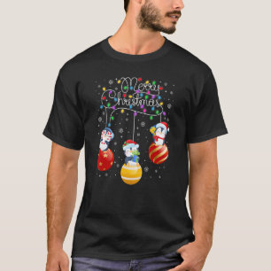 Camiseta Pinguins Bonitos Luzes de Natal Feliz Bal