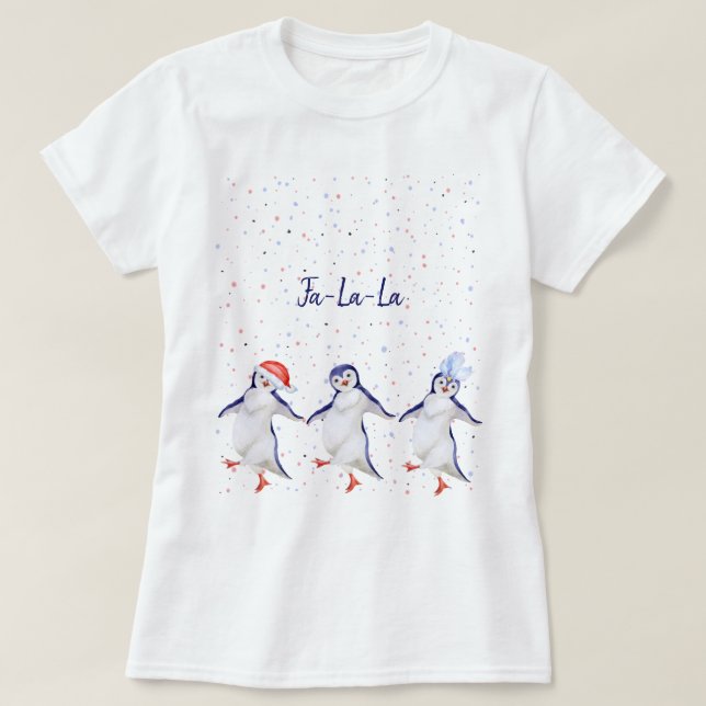 Camiseta Pinguins Dançantes Bonitos Natal (Frente do Design)