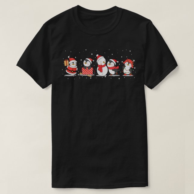 Camiseta Pinguins de Natal  Feliz Natal  Feliz Ano Novo (Frente do Design)