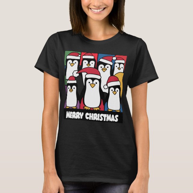Camiseta Pinguins engraçados no Natal do Papai Noel (Frente)