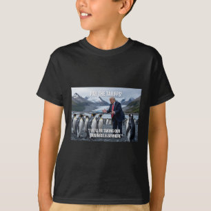 Camiseta Pinguins engraçados Trump Tarifas 10% Sarcasmo Pol