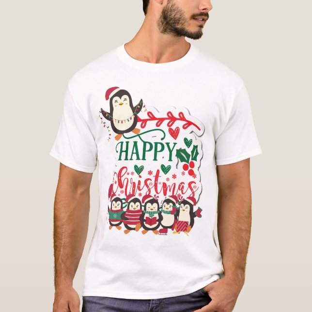 Camiseta Pinguins Felizes de Natal (Frente)