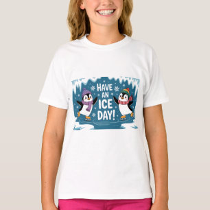 Camiseta Pinguins Fofos Patinando no Gelo Cartoon, Tenha um