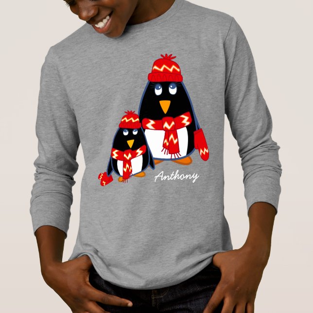Camiseta Pinguins lindos | Nome personalizado (Frente)